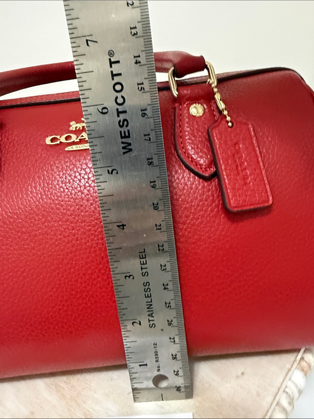 COACH Red Pebbled Leather Satchel with Gold Hardware - Picture 10 of 12